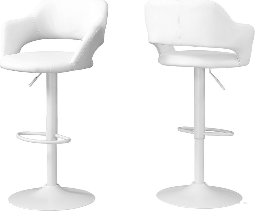 The appearance of Homeroots White Foam Metal Leather Look Barstool 332778 designed by Homeroots in the modern / contemporary interior design. This white piece of furniture  was selected by 1StopBedrooms from  to add a touch of cosiness and style into your home. Sku: 332778. Material: Maxfoam. Product Type: Barstool. Image1