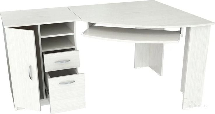 The appearance of Homeroots White Melamine And Engineered Wood Corner Computer Desk designed by Homeroots in the modern / contemporary interior design. This white piece of furniture  was selected by 1StopBedrooms from  to add a touch of cosiness and style into your home. Sku: 249807. Material: Wood. Product Type: Computer Desk. Image1