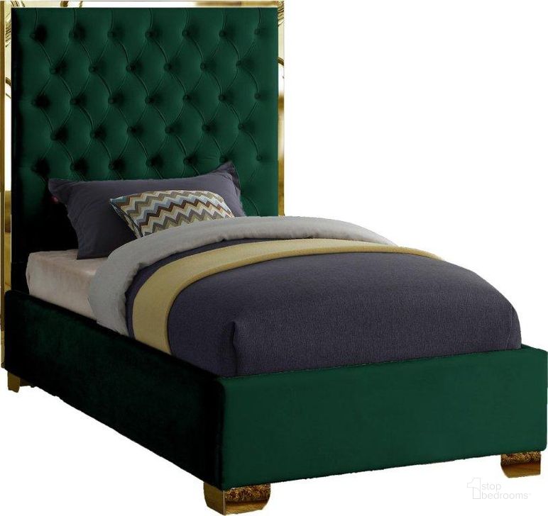 The appearance of Honey Drive Green Velvet Twin Panel Bed designed by Furnique in the modern / contemporary interior design. This green velvet piece of furniture  was selected by 1StopBedrooms from Honey Drive Collection to add a touch of cosiness and style into your home. Sku: LanaGreen-T-1;LanaGreen-T-2. Product Type: Bed. Bed Size: Twin. Material: Velvet. Image1
