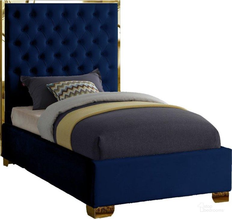 The appearance of Honey Drive Navy Velvet Twin Panel Bed designed by Furnique in the modern / contemporary interior design. This navy velvet piece of furniture  was selected by 1StopBedrooms from Honey Drive Collection to add a touch of cosiness and style into your home. Sku: LanaNavy-T-1;LanaNavy-T-2. Product Type: Bed. Bed Size: Twin. Material: Velvet. Image1