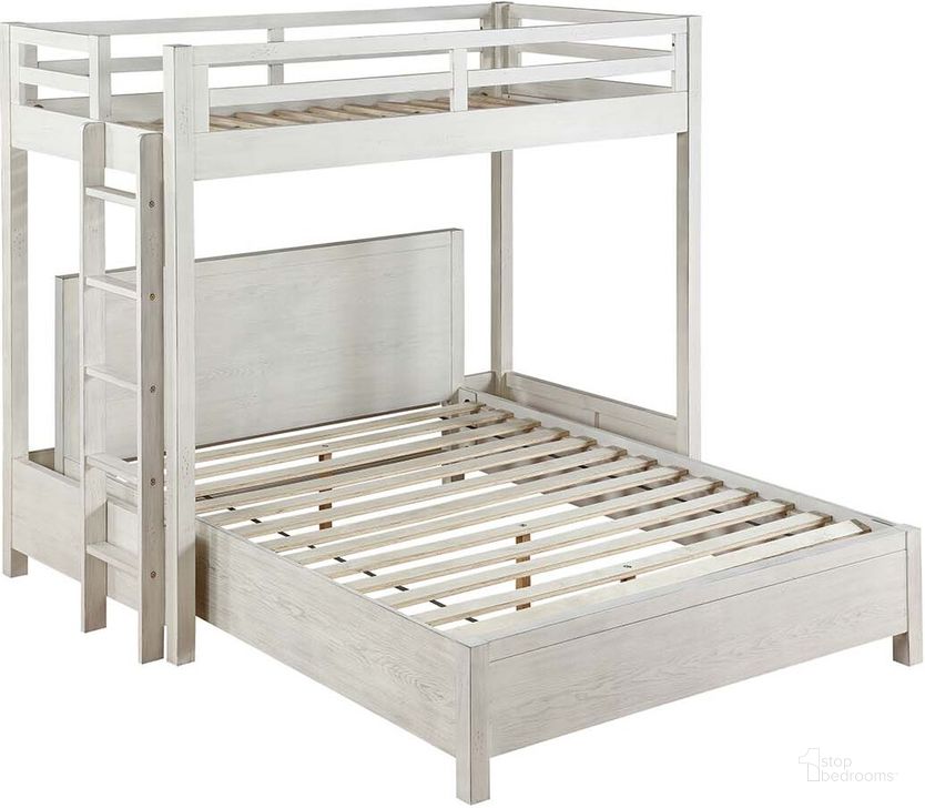 The appearance of Hooper Rd Weathered White Twin Loft Bed designed by Bennett Interiors in the transitional interior design. This weathered white piece of furniture  was selected by 1StopBedrooms from Hooper Rd Collection to add a touch of cosiness and style into your home. Sku: BD00616. Bed Type: Bunk Bed. Material: Wood. Product Type: Bunk Bed. Bed Size: Twin. Image1