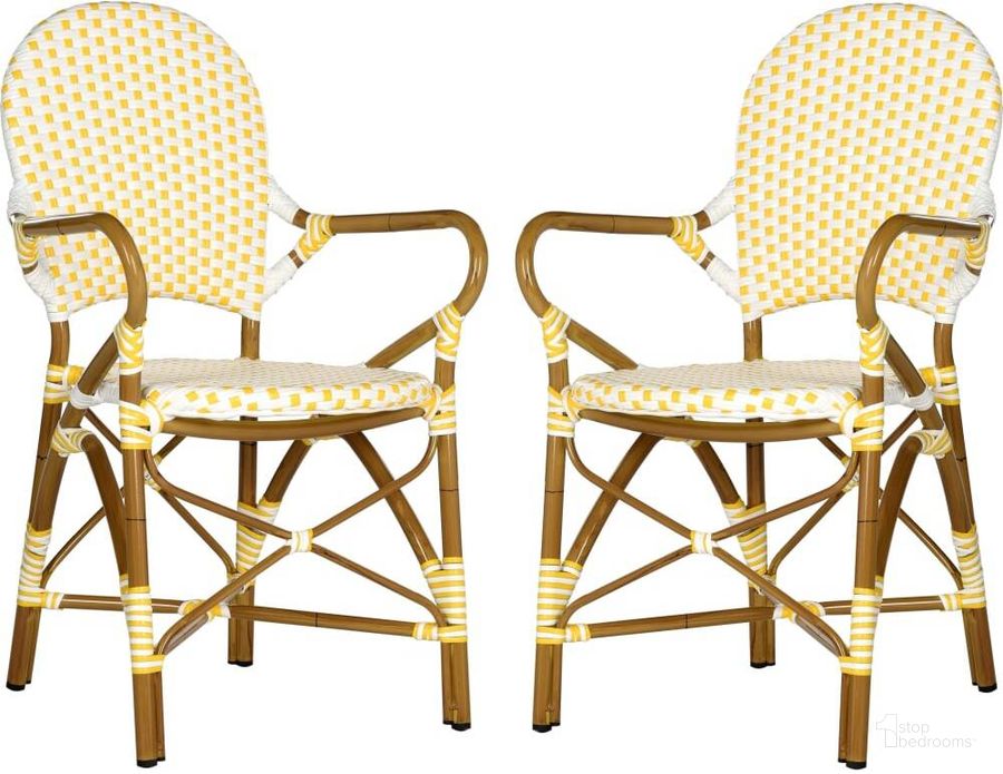 The appearance of Hooper Yellow and White Indoor/Outdoor Stacking Armchair FOX5209D designed by Safavieh in the country / farmhouse interior design. This white and yellow piece of furniture  was selected by 1StopBedrooms from Hooper Collection to add a touch of cosiness and style into your home. Sku: FOX5209D-SET2. Material: Aluminum. Product Type: Arm Chair. Image1