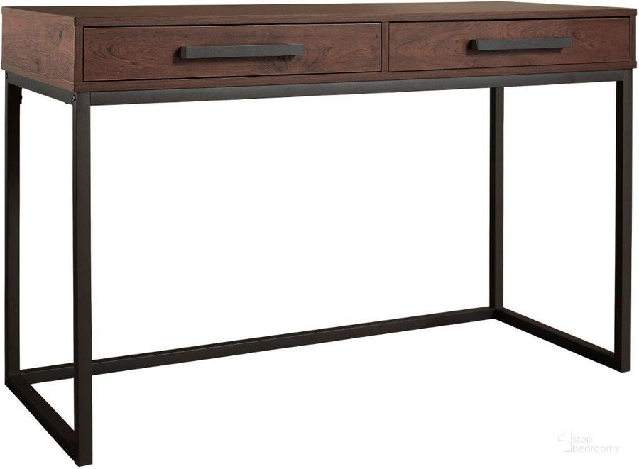 The appearance of Horatio Dark Brown Home Office Desk designed by Signature Design by Ashley in the transitional interior design. This warm brown/gunmetal piece of furniture  was selected by 1StopBedrooms from Horatio Collection to add a touch of cosiness and style into your home. Sku: Z1610999. Material: Metal. Product Type: Home Office Desk. Image1