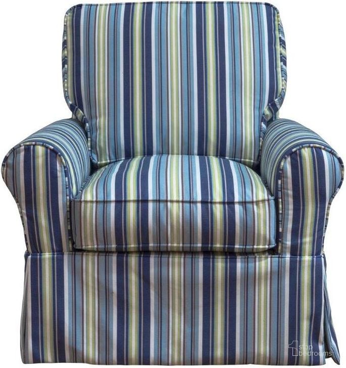 The appearance of Horizon Beach Striped Slipcovered Swivel Rocking Chair designed by Sunset Trading in the traditional interior design. This navy piece of furniture  was selected by 1StopBedrooms from Horizon Collection to add a touch of cosiness and style into your home. Sku: SU-114993-395245. Material: Wood. Product Type: Swivel Chair. Image1