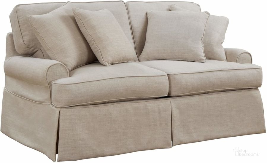 The appearance of Horizon Slipcover For T-Cushion Loveseat In Linen designed by Sunset Trading in the traditional interior design. This linen piece of furniture  was selected by 1StopBedrooms from Horizon Collection to add a touch of cosiness and style into your home. Sku: SU-117610SC-466082. Material: Polyester. Product Type: Cover. Image1