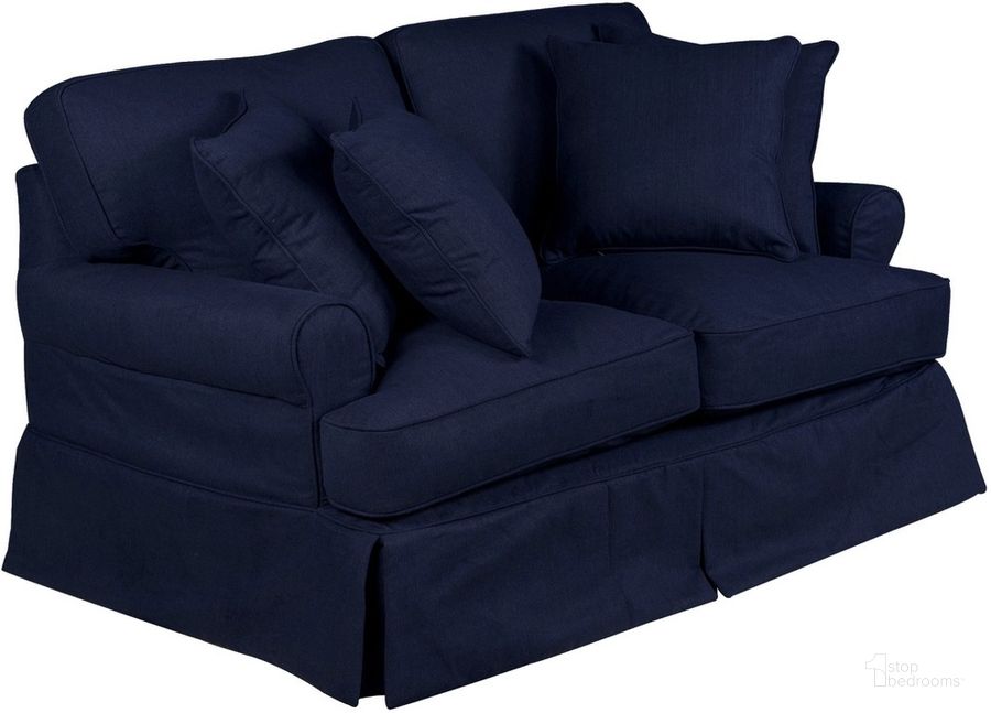 The appearance of Horizon Slipcover For T-Cushion Loveseat In Navy Blue designed by Sunset Trading in the traditional interior design. This navy blue piece of furniture  was selected by 1StopBedrooms from Horizon Collection to add a touch of cosiness and style into your home. Sku: SU-117610SC-391049. Material: Polyester. Product Type: Cover. Image1
