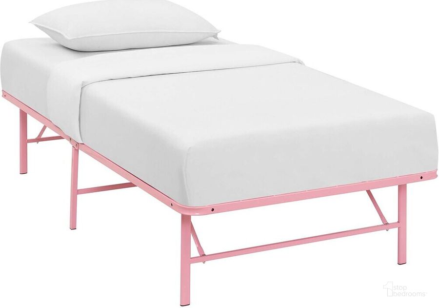 The appearance of Horizon Twin Stainless Steel Bed Frame In Pink designed by Modway in the modern / contemporary interior design. This pink piece of furniture  was selected by 1StopBedrooms from Horizon Collection to add a touch of cosiness and style into your home. Sku: MOD-5427-PNK. Material: Steel. Product Type: Bed Frame. Bed Size: Twin. Image1