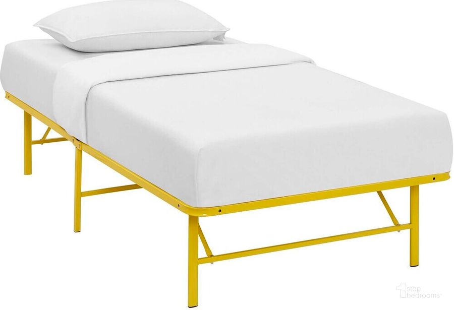 The appearance of Horizon Twin Stainless Steel Bed Frame In Yellow designed by Modway in the modern / contemporary interior design. This yellow piece of furniture  was selected by 1StopBedrooms from Horizon Collection to add a touch of cosiness and style into your home. Sku: MOD-5427-YLW. Material: Steel. Product Type: Bed Frame. Bed Size: Twin. Image1
