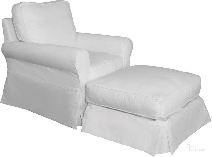 The appearance of Horizon White Slipcovered Swivel Rocking Chair and Ottoman designed by Sunset Trading in the traditional interior design. This white piece of furniture  was selected by 1StopBedrooms from Horizon Collection to add a touch of cosiness and style into your home. Sku: SU-114993-391081;SU-117630-391081. Material: Wood. Product Type: Chair with Ottoman. Image1