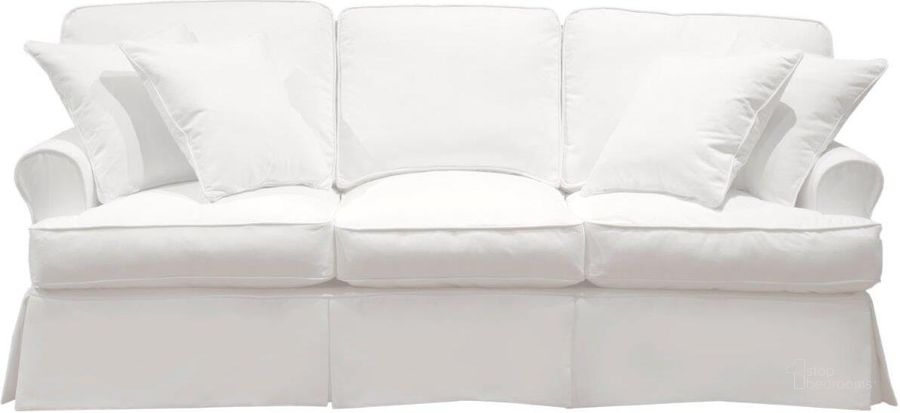 The appearance of Horizon White T-Cushion Slipcovered Sofa designed by Sunset Trading in the traditional interior design. This white piece of furniture  was selected by 1StopBedrooms from Horizon Collection to add a touch of cosiness and style into your home. Sku: SU-117600-391081. Material: Wood. Product Type: Sofa. Image1