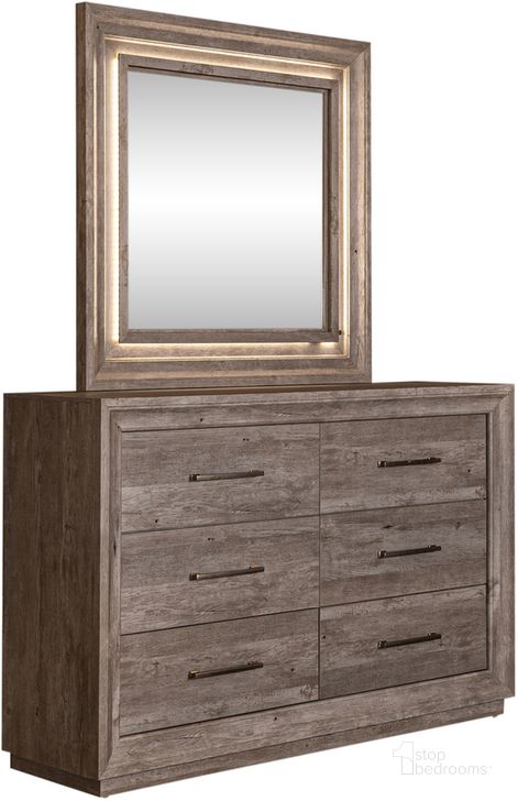 The appearance of Horizons Dresser And Mirror In Gray designed by Liberty in the modern / contemporary interior design. This gray piece of furniture  was selected by 1StopBedrooms from Horizons Collection to add a touch of cosiness and style into your home. Sku: 272-BR31;272-BR51. Product Type: Dresser and Mirror. Material: Rubberwood. Image1