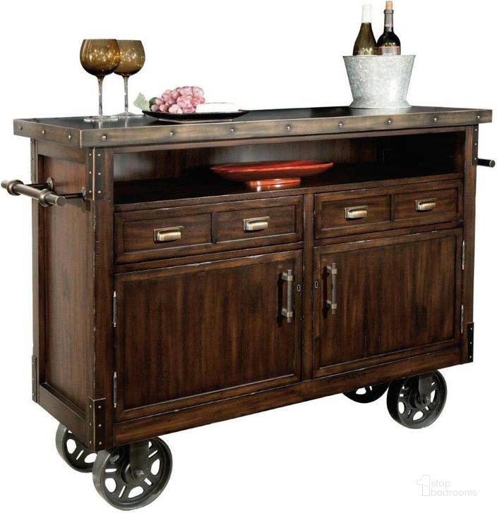 The appearance of Howard Miller Barrows Wine Console In Rustic Hardwood designed by Howard Miller in the industrial interior design. This brown piece of furniture  was selected by 1StopBedrooms from  to add a touch of cosiness and style into your home. Sku: 695146. Material: Wood. Product Type: Bar and Wine Cabinet. Image1