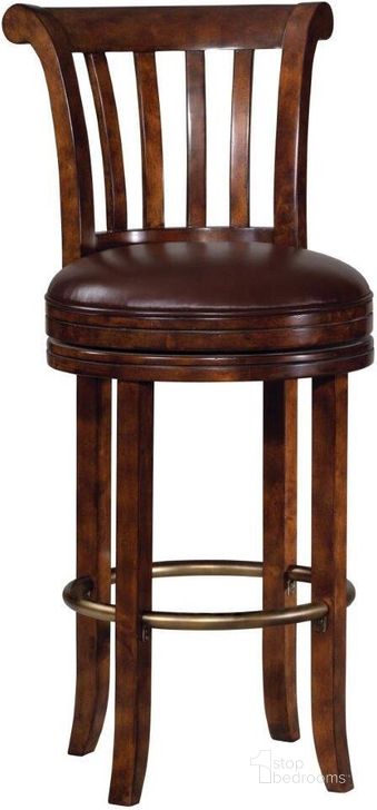 The appearance of Howard Miller Ithaca Bar Stool designed by Howard Miller in the traditional interior design. This dark brown piece of furniture  was selected by 1StopBedrooms from Ithaca Collection to add a touch of cosiness and style into your home. Sku: 697000. Material: Wood. Product Type: Barstool.