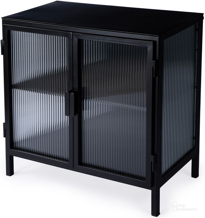 The appearance of Hoxton Ribbed Glass Accent Cabinet In Black designed by Butler Specialty Company in the modern / contemporary interior design. This black piece of furniture  was selected by 1StopBedrooms from Hoxton Collection to add a touch of cosiness and style into your home. Sku: 5704025. Product Type: Accent Cabinet. Material: Iron. Image1