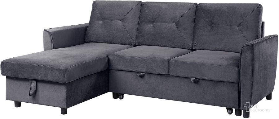 The appearance of Hudson Dark Gray Velvet Reversible Sleeper Sectional Sofa With Storage Chaise designed by Lilola Home in the modern / contemporary interior design. This dark gray piece of furniture  was selected by 1StopBedrooms from Hudson Collection to add a touch of cosiness and style into your home. Sku: 89330. Material: Wood. Product Type: Sleeper Sofa. Image1