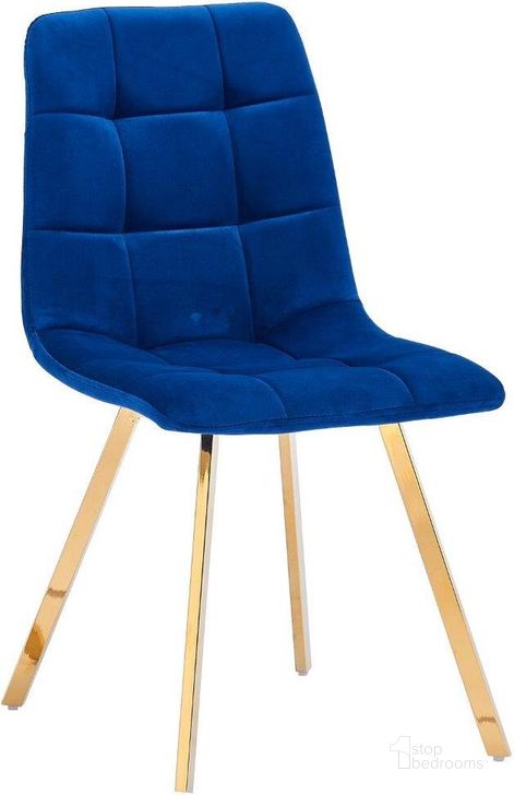 The appearance of Huey Blue Velvet Fabric Side Chair Set of 4 In Gold designed by Best Master Furniture in the modern / contemporary interior design. This blue/gold piece of furniture  was selected by 1StopBedrooms from Huey Collection to add a touch of cosiness and style into your home. Sku: H02BLGC. Product Type: Side Chair. Material: Velvet. Image1