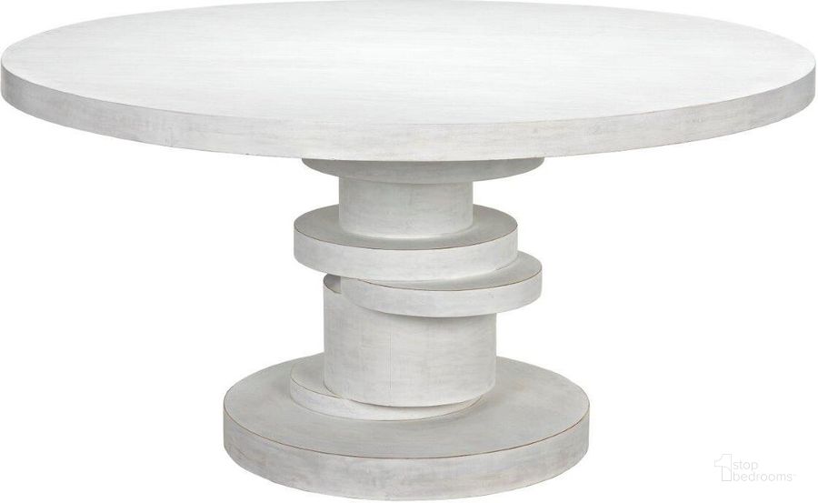 The appearance of Hugo 60 Inch Dining Table In White Wash designed by Noir in the transitional interior design. This white wash piece of furniture  was selected by 1StopBedrooms from Hugo Collection to add a touch of cosiness and style into your home. Sku: GTAB558WH. Table Base Style: Pedestal. Table Top Shape: Round. Product Type: Dining Table. Material: Wood Veneer. Size: 60". Image1