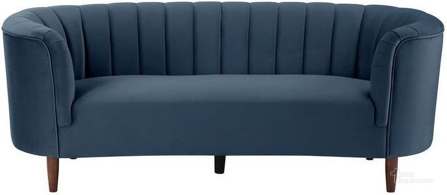 The appearance of Hullkings Blue Velvet Sofa designed by Off 5th Home in the transitional interior design. This blue velvet piece of furniture  was selected by 1StopBedrooms from Hullkings Collection to add a touch of cosiness and style into your home. Sku: LV00169. Product Type: Sofa. Material: Resin. Image1