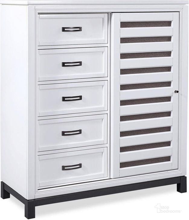 The appearance of Hyde Park Sliding Door Chest In White designed by Aspenhome in the transitional interior design. This white piece of furniture  was selected by 1StopBedrooms from Hyde Park Collection to add a touch of cosiness and style into your home. Sku: I32-457-WHT. Material: Wood. Product Type: Chest. Image1