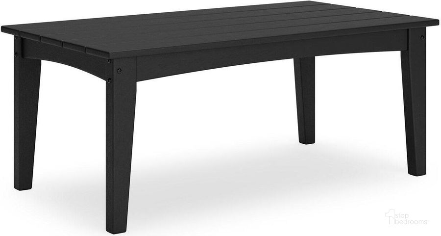 The appearance of Hyland wave Outdoor Coffee Table In Black designed by Signature Design by Ashley in the modern / contemporary interior design. This black piece of furniture  was selected by 1StopBedrooms from Hyland Wave Collection to add a touch of cosiness and style into your home. Sku: P108-701. Material: Wood. Product Type: Outdoor Table. Image1