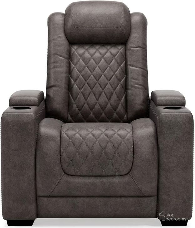 The appearance of Hyllmont Power Recliner With Adjustable Headrest In Gray designed by Signature Design by Ashley in the modern / contemporary interior design. This gray piece of furniture  was selected by 1StopBedrooms from Hyllmont Collection to add a touch of cosiness and style into your home. Sku: 9300313. Material: Fabric. Product Type: Recliner. Image1