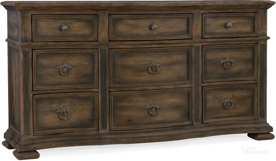 The appearance of Hill Country Williamson 9 Drawer Dresser designed by Hooker in the traditional interior design. This brown piece of furniture  was selected by 1StopBedrooms from Hill Country Collection to add a touch of cosiness and style into your home. Sku: 5960-90002-MULTI. Material: Wood. Product Type: Dresser. Image1