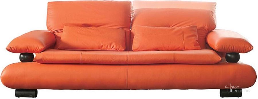 The appearance of 410 Orange Leather Sofa designed by ESF in the modern / contemporary interior design. This orange piece of furniture  was selected by 1StopBedrooms from 410 Collection to add a touch of cosiness and style into your home. Sku: 4103ORANGE. Product Type: Sofa. Material: Leather Match.
