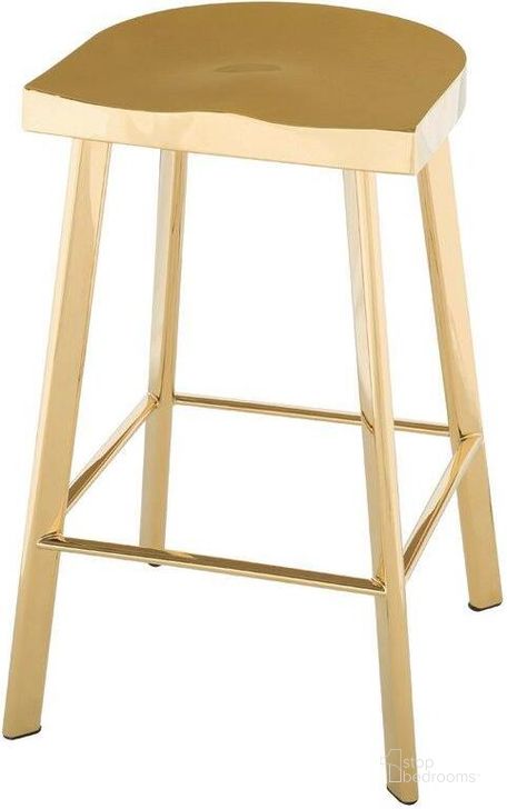The appearance of Icon Gold Metal Counter Stool designed by Nuevo in the modern / contemporary interior design. This gold piece of furniture  was selected by 1StopBedrooms from Icon Collection to add a touch of cosiness and style into your home. Sku: HGDE237. Material: Metal. Product Type: Barstool. Image1