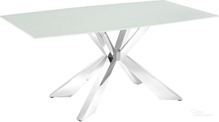 The appearance of Icon Dining Table With Stainless Base and White Top designed by Casabianca Home in the modern / contemporary interior design. This white piece of furniture  was selected by 1StopBedrooms from Icon Collection to add a touch of cosiness and style into your home. Sku: TC-MFIX01WHT. Table Base Style: Trestle. Product Type: Dining Table. Table Top Shape: Rectangular. Material: Stainless Steel. Size: 71.