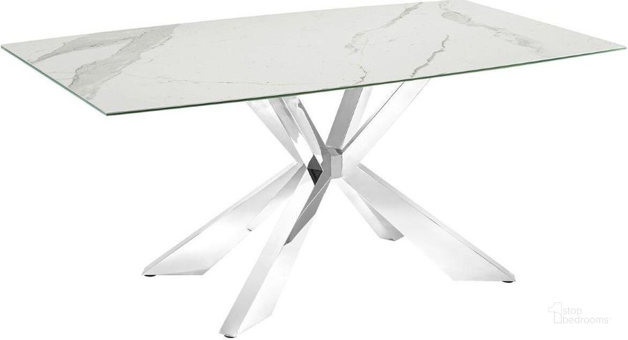 The appearance of Icon Dining Table With Stainless Base and White Marbled Top designed by Casabianca Home in the modern / contemporary interior design. This white marble piece of furniture  was selected by 1StopBedrooms from Icon Collection to add a touch of cosiness and style into your home. Sku: TC-MFIX01MAR. Table Base Style: Trestle. Product Type: Dining Table. Table Top Shape: Rectangular. Material: Stainless Steel. Size: 71.