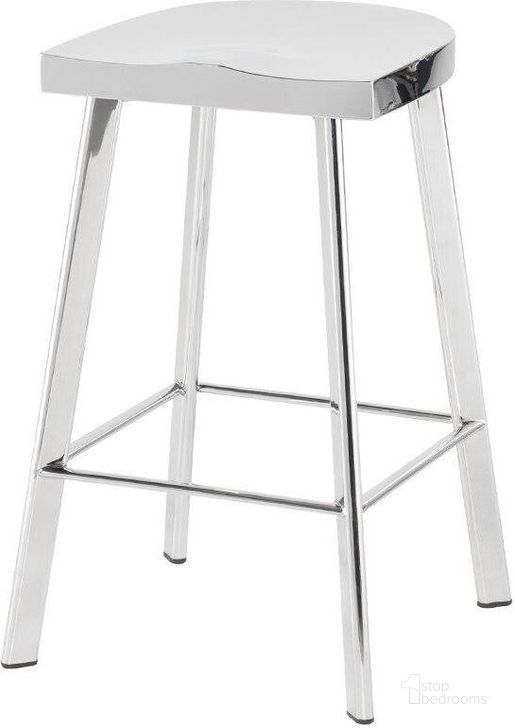 The appearance of Icon Polished Metal Counter Stool designed by Nuevo in the modern / contemporary interior design. This silver piece of furniture  was selected by 1StopBedrooms from Icon Collection to add a touch of cosiness and style into your home. Sku: HGDE236. Material: Metal. Product Type: Barstool. Image1