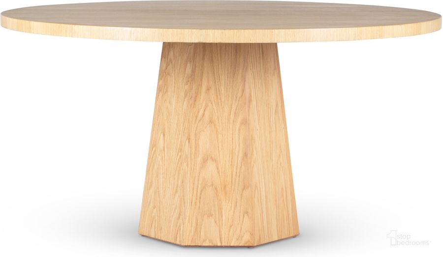 The appearance of Ie Series Kaia Round Dining Table In White Oak Frame designed by Urbia in the modern / contemporary interior design. This oak white piece of furniture  was selected by 1StopBedrooms from IE Series Collection to add a touch of cosiness and style into your home. Sku: IE-KA-DT-60-WTO. Product Type: Dining Table. Material: Engineered Wood. Size: 60". Image1