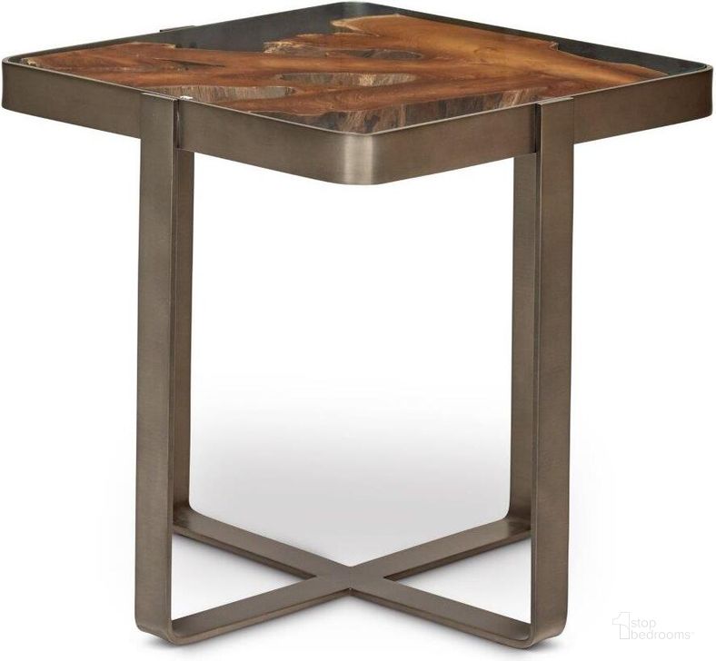 The appearance of IE Series Kullen End Table In Teak Top And Galvanized Gray Frame designed by Urbia in the modern / contemporary interior design. This teak piece of furniture  was selected by 1StopBedrooms from IE Series Collection to add a touch of cosiness and style into your home. Sku: IE-KUL-ET. Material: Wood. Product Type: End Table. Image1