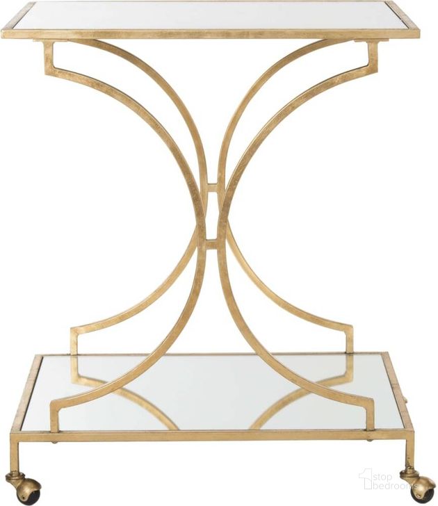 The appearance of Ignatius Gold and Mirror Top Bar Cart designed by Safavieh in the modern / contemporary interior design. This gold piece of furniture  was selected by 1StopBedrooms from Ignatius Collection to add a touch of cosiness and style into your home. Sku: FOX2555B. Product Type: Bar Cart. Material: Iron. Image1