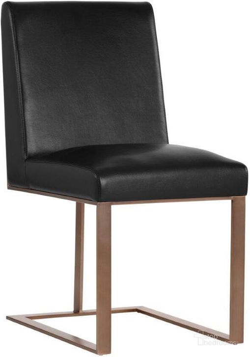 The appearance of Dean Dining Chair In Antique Brass and Cantina Black designed by Sunpan in the modern / contemporary interior design. This black piece of furniture  was selected by 1StopBedrooms from Ikon Collection to add a touch of cosiness and style into your home. Sku: 103775. Product Type: Dining Chair. Material: Bonded Leather. Image1