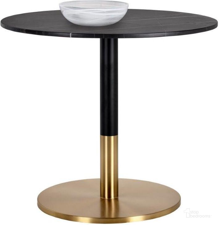 The appearance of Ikon Massie Black Bistro Table designed by Sunpan in the transitional interior design. This black piece of furniture  was selected by 1StopBedrooms from Ikon Collection to add a touch of cosiness and style into your home. Sku: 105315. Table Base Style: Pedestal. Table Top Shape: Round. Material: Marble. Product Type: Dining Table. Size: 36". Image1