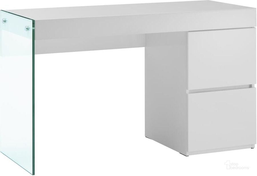 The appearance of Il Vetro High Gloss White Office Desk designed by Casabianca Home in the modern / contemporary interior design. This white piece of furniture  was selected by 1StopBedrooms from Il Vetro Collection to add a touch of cosiness and style into your home. Sku: CB-111-DESK. Material: Glass. Product Type: Writing Desk. Image1