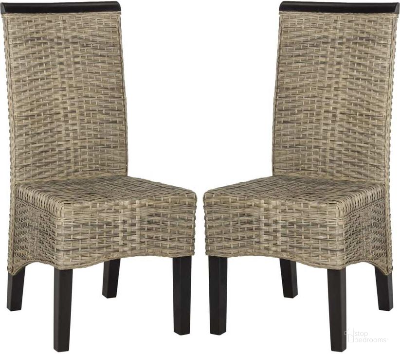 The appearance of Ilya Gray Wicker Dining Chair designed by Safavieh in the traditional interior design. This grey piece of furniture  was selected by 1StopBedrooms from Ilya Collection to add a touch of cosiness and style into your home. Sku: SEA8017A-SET2. Product Type: Dining Chair. Material: Rattan. Image1