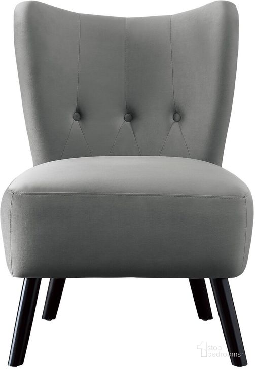 The appearance of Imani Gray Velvet Accent Chair designed by Homelegance in the modern / contemporary interior design. This gray piece of furniture  was selected by 1StopBedrooms from Imani Collection to add a touch of cosiness and style into your home. Sku: 1166GY-1. Material: Wood. Product Type: Accent Chair. Image1