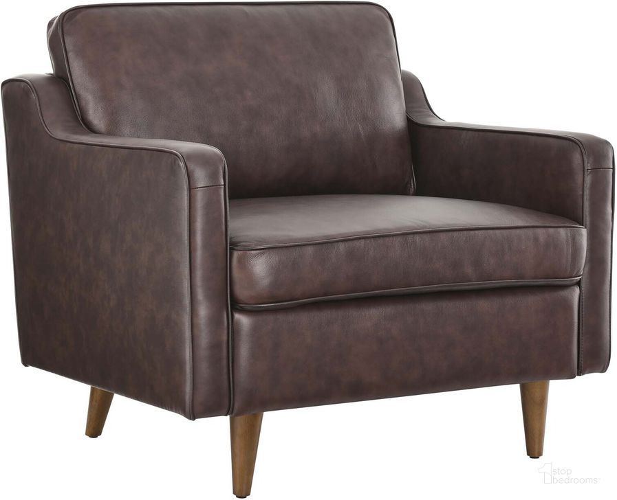 The appearance of Impart Genuine Leather Arm Chair In Brown designed by Modway in the modern / contemporary interior design. This brown piece of furniture  was selected by 1StopBedrooms from Impart Collection to add a touch of cosiness and style into your home. Sku: EEI-5555-BRN. Material: Wood. Product Type: Arm Chair. Image1