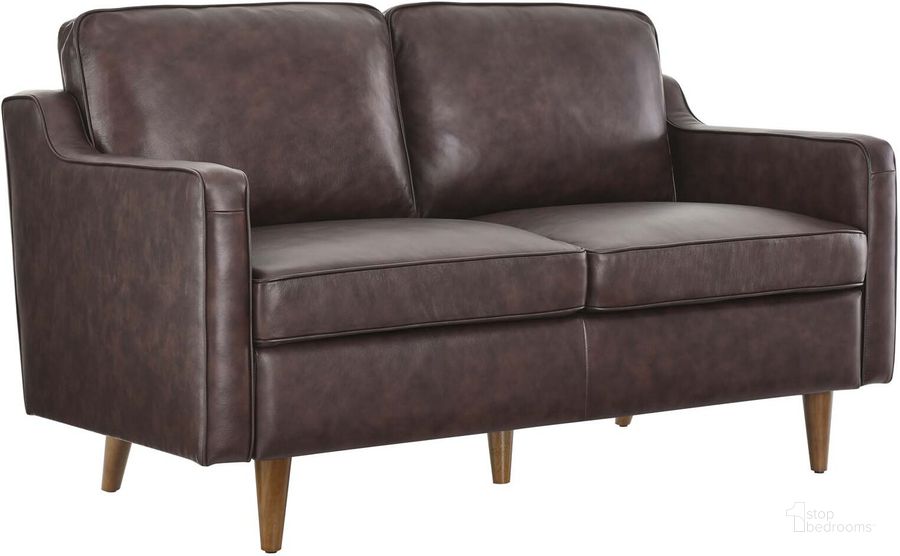 The appearance of Impart Genuine Leather Loveseat In Brown designed by Modway in the modern / contemporary interior design. This brown piece of furniture  was selected by 1StopBedrooms from Impart Collection to add a touch of cosiness and style into your home. Sku: EEI-5554-BRN. Material: Wood. Product Type: Loveseat. Image1