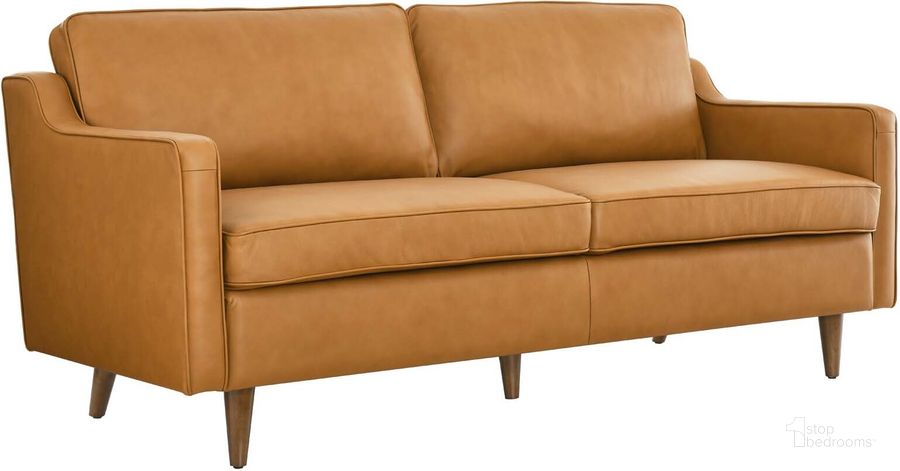 The appearance of Impart Genuine Leather Sofa In Tan designed by Modway in the modern / contemporary interior design. This tan piece of furniture  was selected by 1StopBedrooms from Impart Collection to add a touch of cosiness and style into your home. Sku: EEI-5553-TAN. Material: Wood. Product Type: Sofa. Image1