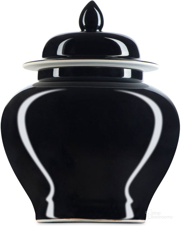 The appearance of Imperial Black Small Temple Jar designed by Currey & Company in the modern / contemporary interior design. This black piece of furniture  was selected by 1StopBedrooms from Imperial Collection to add a touch of cosiness and style into your home. Sku: 1200-0687. Material: Porcelain. Product Type: Jar. Image1