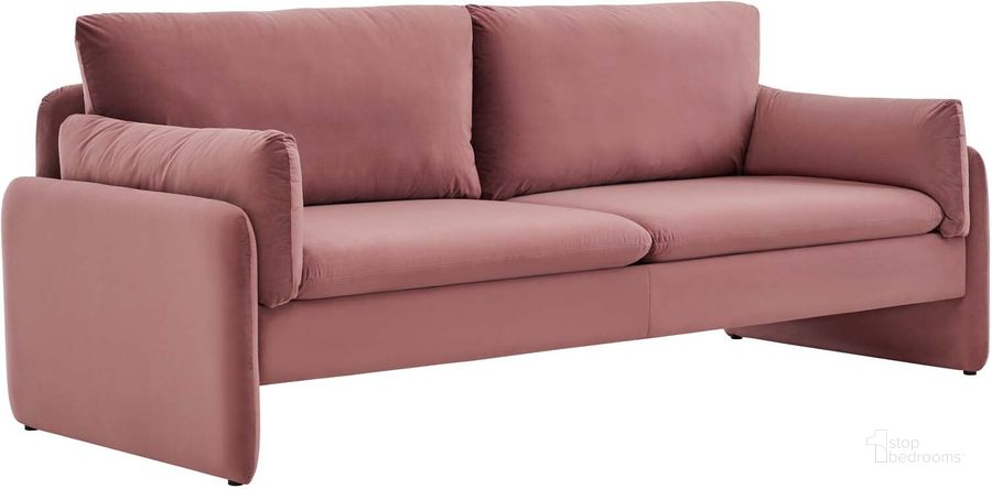The appearance of Indicate Performance Velvet Sofa EEI-5150-DUS designed by Modway in the modern / contemporary interior design. This dusty rose piece of furniture  was selected by 1StopBedrooms from Indicate Collection to add a touch of cosiness and style into your home. Sku: EEI-5150-DUS. Material: Polyester. Product Type: Sofa. Image1
