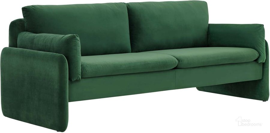 The appearance of Indicate Performance Velvet Sofa EEI-5150-EME designed by Modway in the modern / contemporary interior design. This emerald piece of furniture  was selected by 1StopBedrooms from Indicate Collection to add a touch of cosiness and style into your home. Sku: EEI-5150-EME. Material: Polyester. Product Type: Sofa. Image1