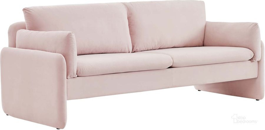 The appearance of Indicate Performance Velvet Sofa EEI-5150-PNK designed by Modway in the modern / contemporary interior design. This pink piece of furniture  was selected by 1StopBedrooms from Indicate Collection to add a touch of cosiness and style into your home. Sku: EEI-5150-PNK. Material: Polyester. Product Type: Sofa. Image1