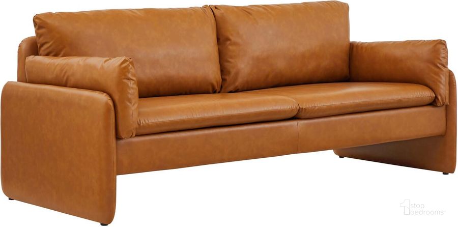 The appearance of Indicate Vegan Leather Sofa designed by Modway in the modern / contemporary interior design. This tan piece of furniture  was selected by 1StopBedrooms from Indicate Collection to add a touch of cosiness and style into your home. Sku: EEI-5151-TAN. Material: Polyester. Product Type: Sofa. Image1