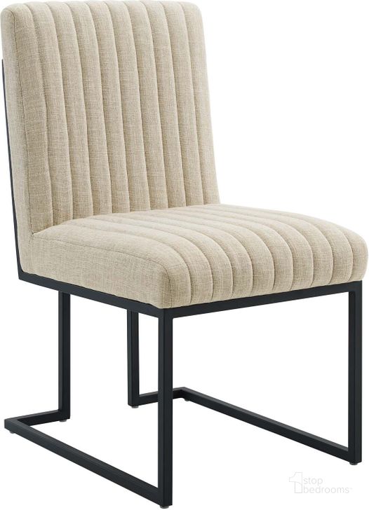 The appearance of Indulge Channel Tufted Fabric Dining Chair In Beige designed by Modway in the modern / contemporary interior design. This beige piece of furniture  was selected by 1StopBedrooms from Indulge Collection to add a touch of cosiness and style into your home. Sku: EEI-4652-BEI. Material: Polyester. Product Type: Dining Chair. Image1