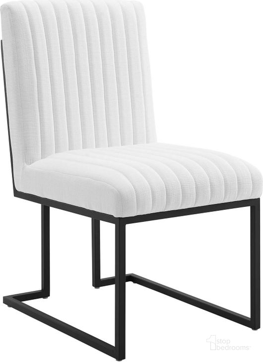 The appearance of Indulge Channel Tufted Fabric Dining Chair In White designed by Modway in the modern / contemporary interior design. This white piece of furniture  was selected by 1StopBedrooms from Indulge Collection to add a touch of cosiness and style into your home. Sku: EEI-4652-WHI. Material: Polyester. Product Type: Dining Chair. Image1