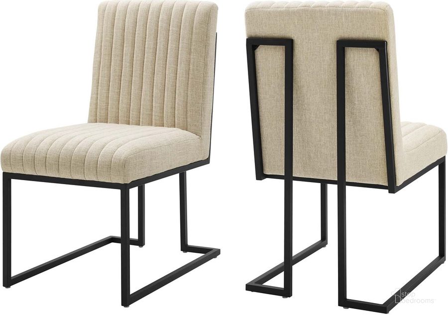 The appearance of Indulge Channel Tufted Fabric Dining Chairs - Set of 2 In Beige designed by Modway in the modern / contemporary interior design. This beige piece of furniture  was selected by 1StopBedrooms from Indulge Collection to add a touch of cosiness and style into your home. Sku: EEI-5740-BEI. Material: Polyester. Product Type: Dining Chair. Image1